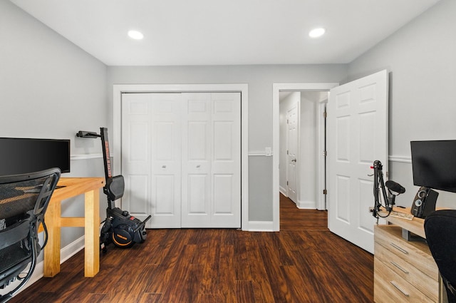 2S404 Emerald Green Dr Unit 44-H, Warrenville, IL 60555 - office area featuring dark wood-style flooring and recessed lighting