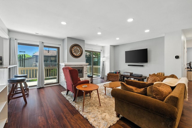 2S404 Emerald Green Dr Unit 44-H, Warrenville, IL 60555 - living room with wood finished floors, recessed lighting, and a glass covered fireplace