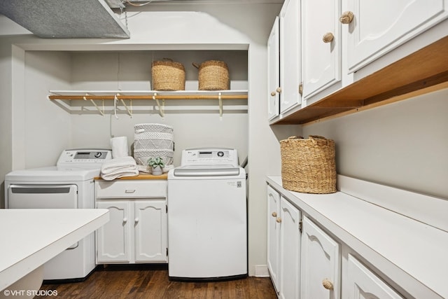 3120 N Sheridan Rd Unit A1, Chicago, IL 60657 - laundry room with cabinet space, dark wood-style flooring, and washing machine and clothes dryer