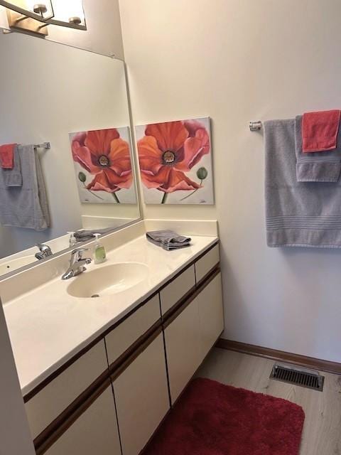 13750 S Bristlecone Dr Unit 408, Plainfield, IL 60544 - bathroom featuring vanity, wood finished floors, and baseboards