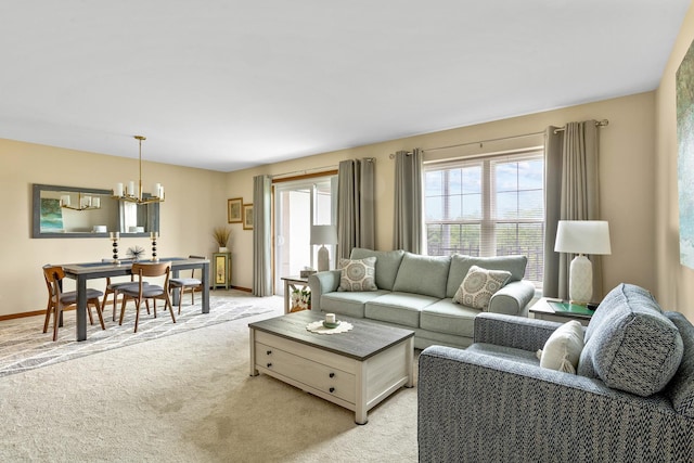 13750 S Bristlecone Dr Unit 408, Plainfield, IL 60544 - living room with a chandelier, light colored carpet, and baseboards