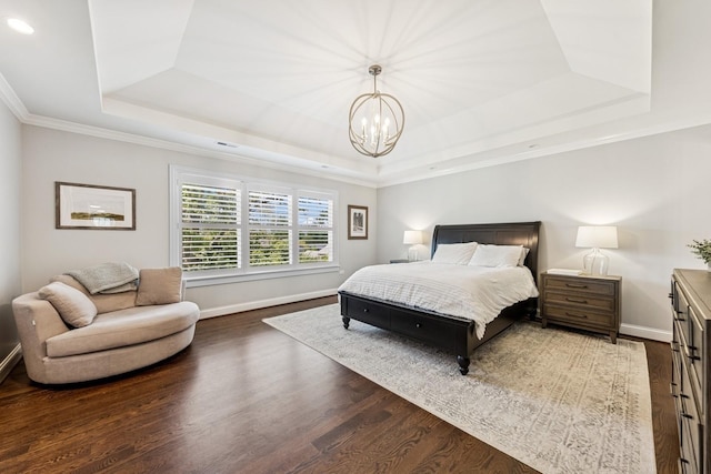 3828 Venard Rd, Downers Grove, IL 60515 - bedroom with a raised ceiling, a chandelier, wood finished floors, ornamental molding, and recessed lighting