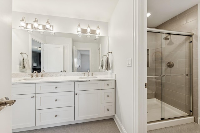 3828 Venard Rd, Downers Grove, IL 60515 - bathroom featuring double vanity and a shower stall