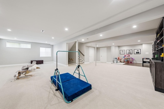 3828 Venard Rd, Downers Grove, IL 60515 - workout room with recessed lighting and light colored carpet