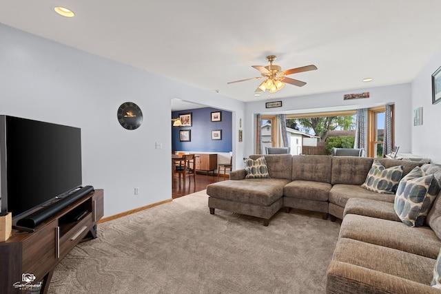 1245 W Lotus Ln, Kankakee, IL 60901 - carpeted living area featuring ceiling fan, recessed lighting, and baseboards