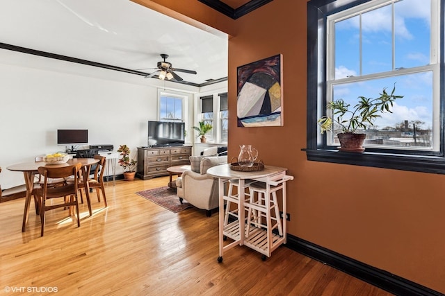 4337 N Troy St Unit 3W, Chicago, IL 60618 - living room featuring ornamental molding, ceiling fan, and wood finished floors