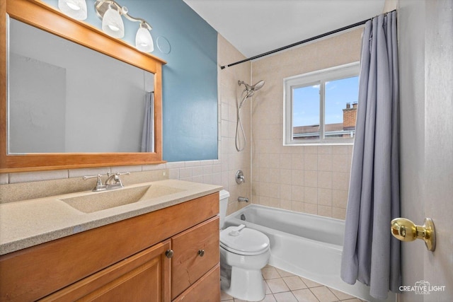 8044 W Lyons St Unit B, Niles, IL 60714 - full bathroom with shower / tub combo with curtain, tile patterned flooring, vanity, and toilet
