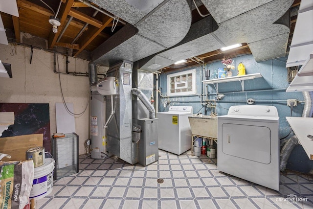 8044 W Lyons St Unit B, Niles, IL 60714 - laundry area with independent washer and dryer, gas water heater, and heating unit