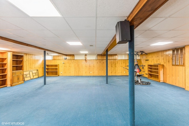69 Graymoor Ln, Olympia Fields, IL 60461 - finished basement featuring a drop ceiling, wood walls, and carpet