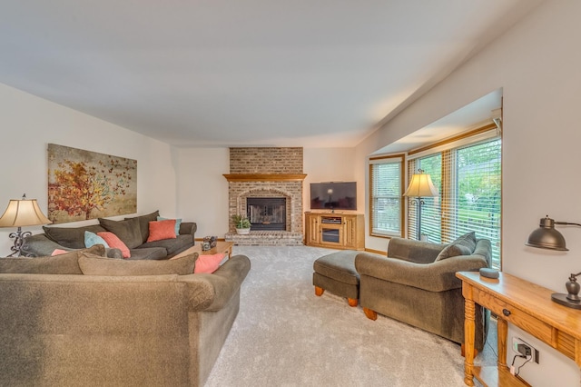 3368 Charlemaine Dr, Aurora, IL 60504 - carpeted living room with a brick fireplace