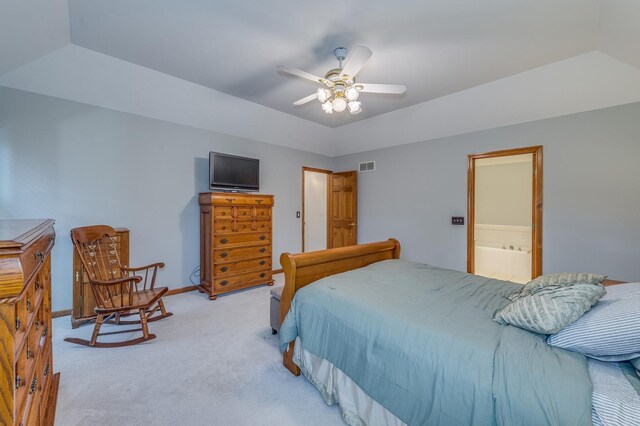 3368 Charlemaine Dr, Aurora, IL 60504 - bedroom featuring light carpet, baseboards, a ceiling fan, and connected bathroom