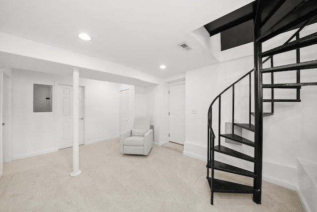3406 W Medill Ave Unit 1, Chicago, IL 60647 - finished basement featuring electric panel, carpet, recessed lighting, stairway, and baseboards