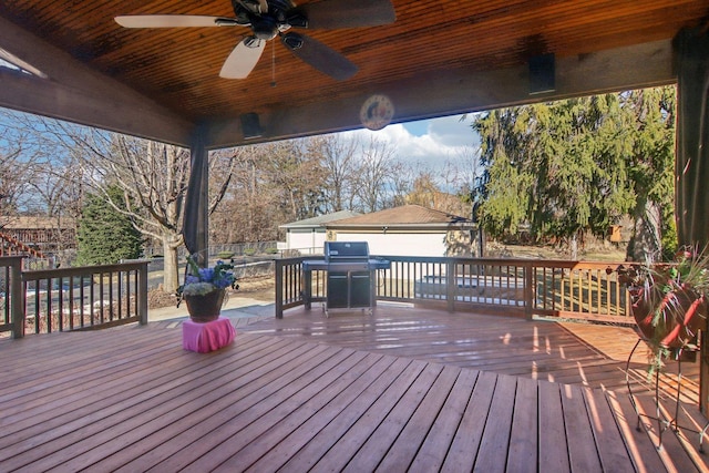38 Northgate Rd, Riverside, IL 60546 - wooden terrace featuring ceiling fan and an outdoor structure