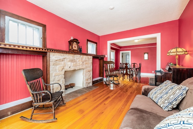 22 W Main St, Glenwood, IL 60425 - living area featuring hardwood / wood-style floors and a fireplace