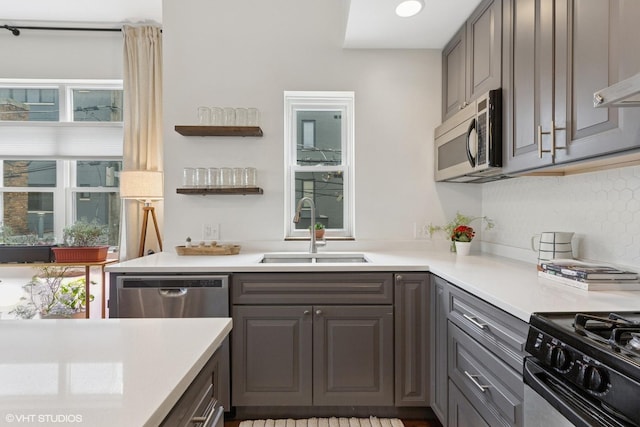 1615 N Oakley Ave Unit 2S, Chicago, IL 60647 - kitchen featuring a sink, appliances with stainless steel finishes, gray cabinetry, and light countertops