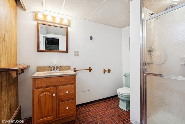 5748 N Lansing Ave, Chicago, IL 60646 - full bathroom with toilet, a shower stall, vanity, and baseboards