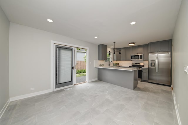 1770 Henley St Unit C, Glenview, IL 60025 - kitchen with appliances with stainless steel finishes, a sink, baseboards, gray cabinets, and recessed lighting