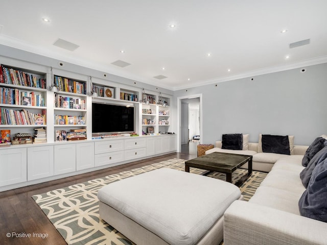 3920 N Lake Shore Dr Unit 12N, Chicago, IL 60613 - living room with wood finished floors, crown molding, recessed lighting, and built in features