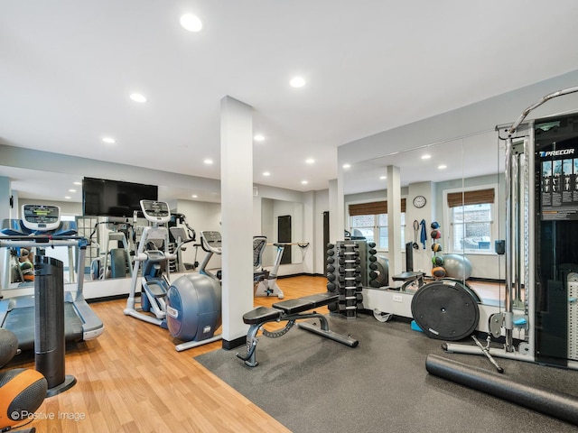 3920 N Lake Shore Dr Unit 12N, Chicago, IL 60613 - exercise room featuring wood finished floors and recessed lighting