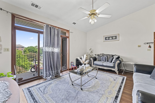 11036 Jodan Dr Unit 3D, Oak Lawn, IL 60453 - living area with lofted ceiling, ceiling fan, and wood finished floors
