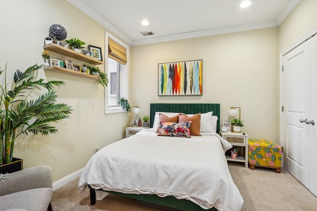 1411 W Chicago Ave Unit 2, Chicago, IL 60642 - bedroom with carpet flooring, crown molding, recessed lighting, baseboards, and a closet