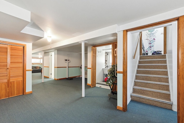 3840 S Wolcott Ave, Chicago, IL 60609 - finished below grade area featuring stairs and carpet flooring