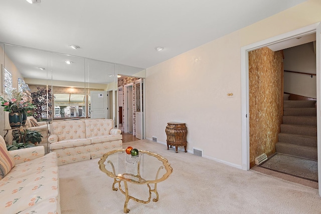 3840 S Wolcott Ave, Chicago, IL 60609 - carpeted living room with stairway and baseboards