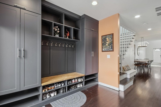 1830 W 18th St, Chicago, IL 60608 - mudroom featuring dark wood-type flooring, recessed lighting, a chandelier, and baseboards