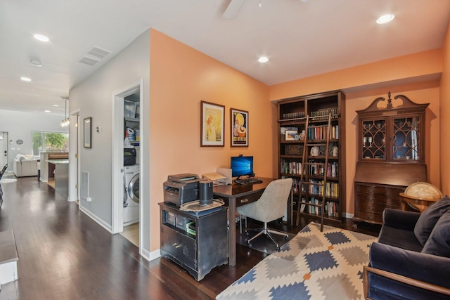 1830 W 18th St, Chicago, IL 60608 - office space featuring washer / dryer, wood finished floors, baseboards, recessed lighting, and a ceiling fan