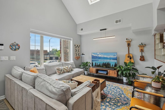 1830 W 18th St, Chicago, IL 60608 - living room featuring high vaulted ceiling and wood finished floors