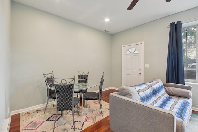 1830 W 18th St, Chicago, IL 60608 - dining space featuring a ceiling fan, wood finished floors, baseboards, and recessed lighting