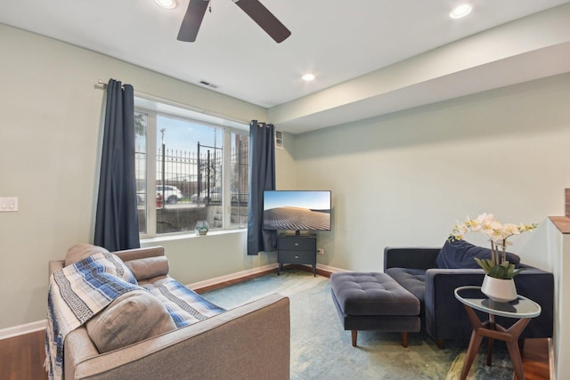 1830 W 18th St, Chicago, IL 60608 - living room with baseboards, ceiling fan, and recessed lighting