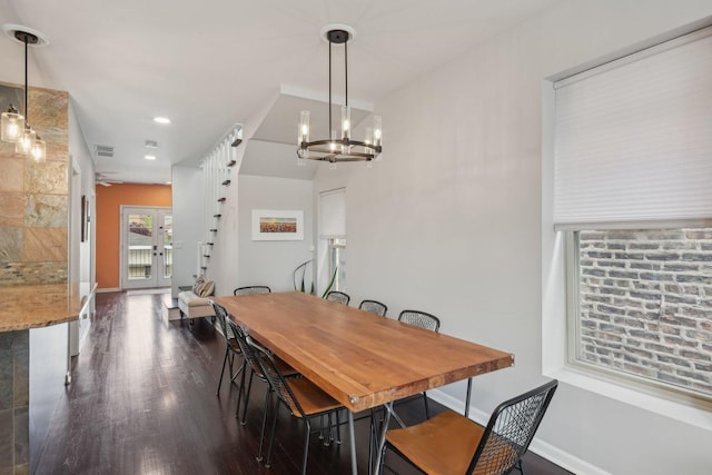 1830 W 18th St, Chicago, IL 60608 - dining area featuring dark wood-type flooring, a chandelier, baseboards, and recessed lighting
