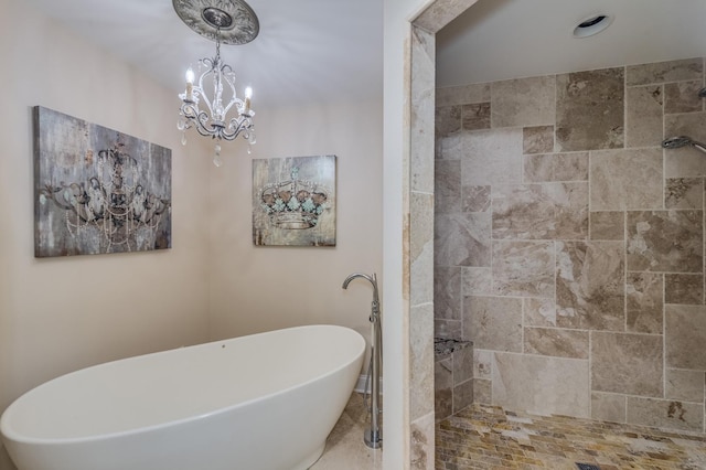 2105 Lillian Ln, Lisle, IL 60532 - bathroom with a soaking tub, a chandelier, and tiled shower