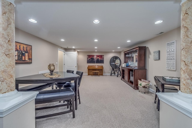 2105 Lillian Ln, Lisle, IL 60532 - dining area with light colored carpet, baseboards, and recessed lighting