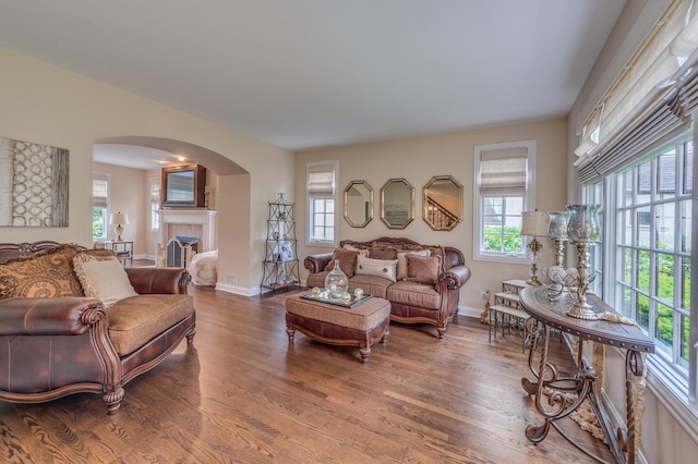 2105 Lillian Ln, Lisle, IL 60532 - living area with arched walkways, plenty of natural light, and wood finished floors