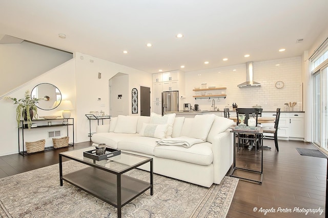 2624 Evergreen Cir, Mchenry, IL 60050 - living area featuring dark wood-style flooring and recessed lighting