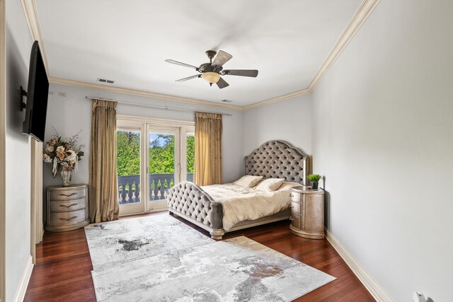 115 Carmela Ct, Bloomingdale, IL 60108 - bedroom featuring access to exterior, ornamental molding, wood finished floors, a ceiling fan, and baseboards