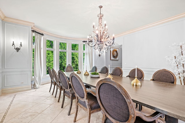 115 Carmela Ct, Bloomingdale, IL 60108 - dining space featuring a chandelier, a decorative wall, crown molding, and light tile patterned flooring