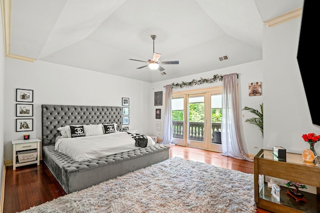 115 Carmela Ct, Bloomingdale, IL 60108 - bedroom featuring access to outside, wood finished floors, vaulted ceiling, ceiling fan, and baseboards