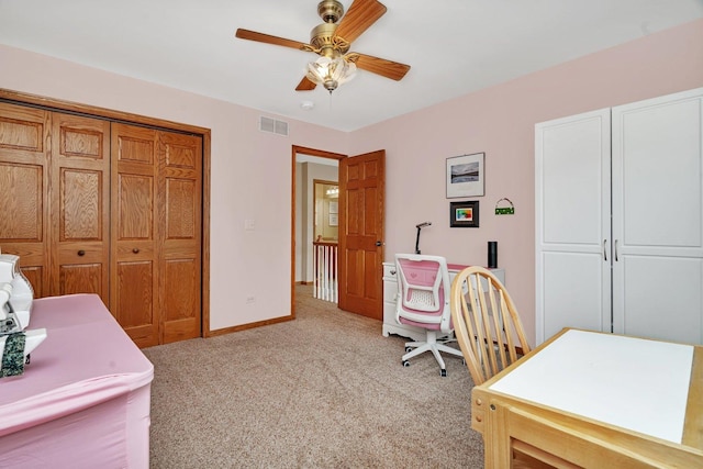 507 Cambridge Ln, Shorewood, IL 60404 - home office featuring light colored carpet and ceiling fan
