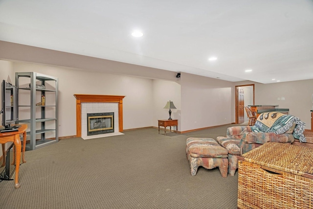 507 Cambridge Ln, Shorewood, IL 60404 - carpeted living room featuring a fireplace and recessed lighting