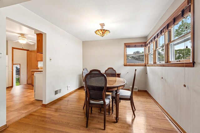 3918 213th Pl, Matteson, IL 60443 - dining room with light wood finished floors, baseboards, and ceiling fan