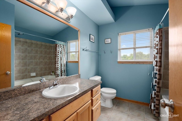 2912 Indian Springs Ct, Joliet, IL 60435 - full bathroom featuring vanity, toilet, shower / tub combo with curtain, tile patterned flooring, and baseboards