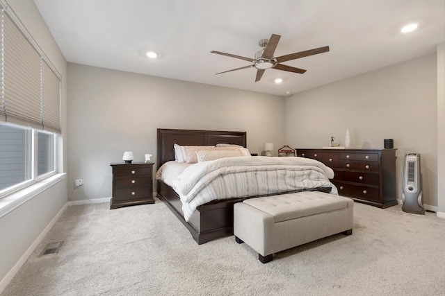 2034 Link Dr, Buffalo Grove, IL 60089 - bedroom featuring light colored carpet, baseboards, recessed lighting, and a ceiling fan
