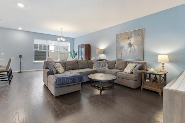 2034 Link Dr, Buffalo Grove, IL 60089 - living room featuring a chandelier, dark wood-style flooring, recessed lighting, and baseboards