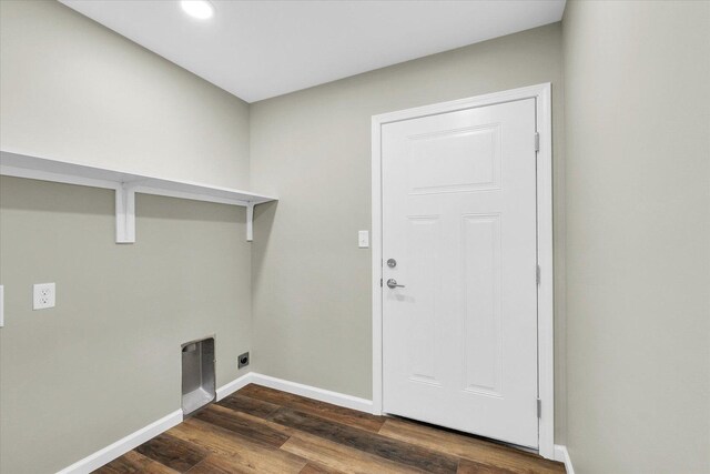 207 E Fairfield St, Fisher, IL 61843 - laundry area featuring electric dryer hookup, dark wood finished floors, baseboards, and recessed lighting