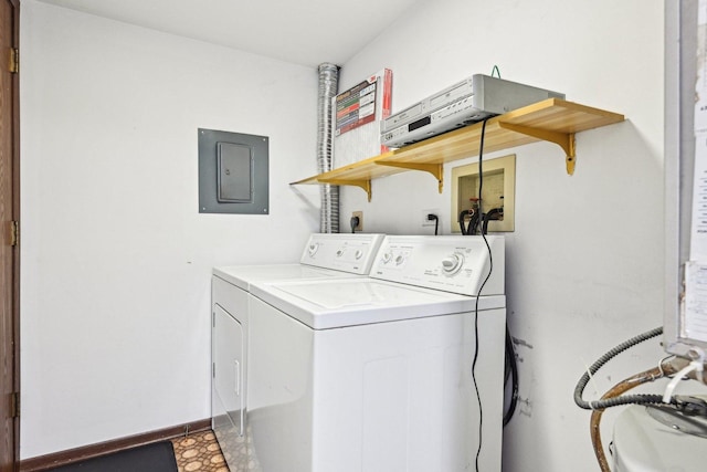 1221 Chalet Rd Unit 101, Naperville, IL 60563 - laundry room with electric panel, washing machine and clothes dryer, and baseboards