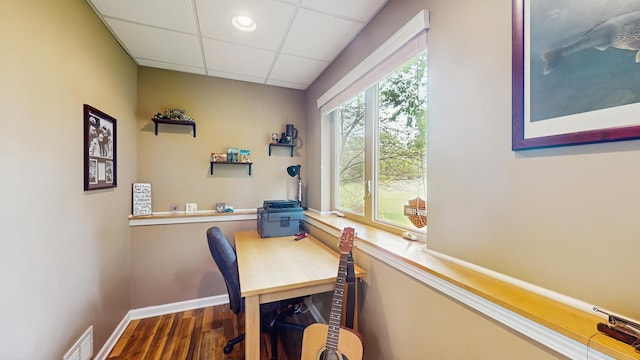 5816 Wild Plum Rd, Crystal Lake, IL 60014 - home office featuring wood finished floors, a paneled ceiling, and baseboards