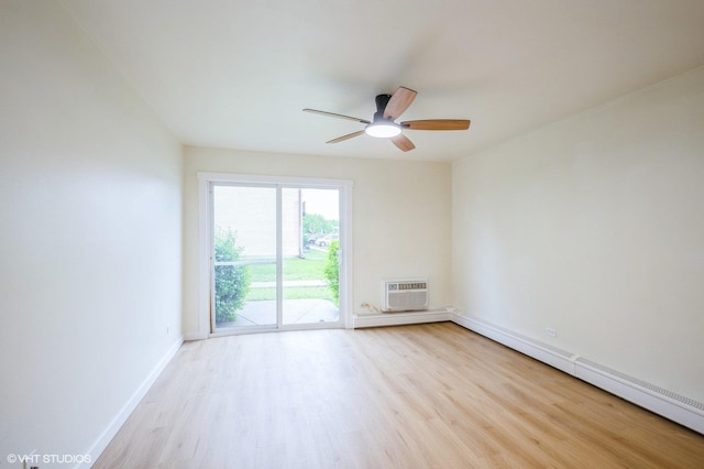 8880 Golf Rd Unit 1H, Des Plaines, IL 60016 - unfurnished room featuring a baseboard heating unit, light wood finished floors, ceiling fan, and baseboards